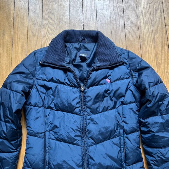 Abercrombie & Fitch Size XS Navy Blue Quilted Down Fill Full Zip Puffer Jacket - Picture 2 of 11
